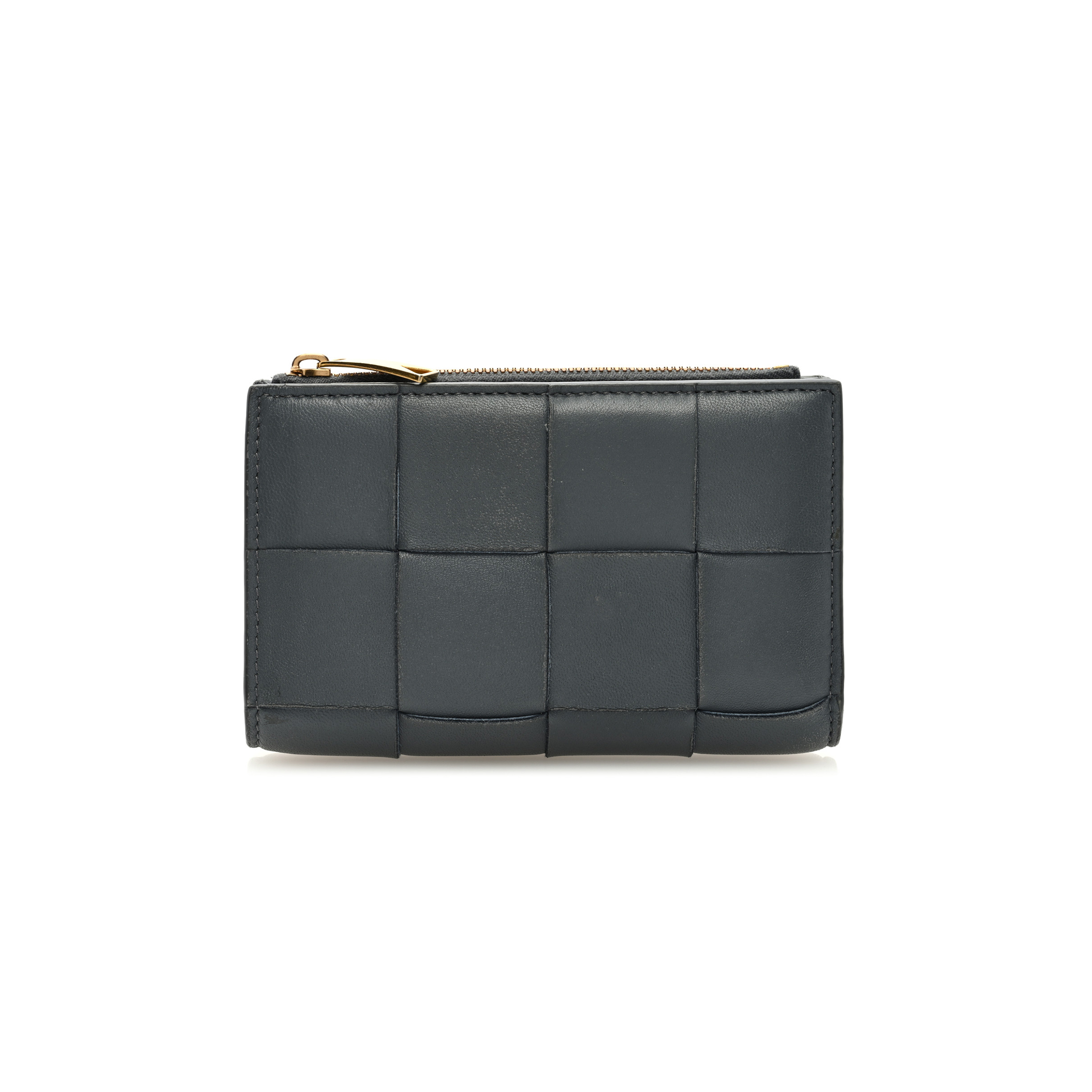 BOTTEGA VENETA NAPPA MAXI INTRECCIATO MEDIUM CASSETTE BIFOLD ZIP WALLET THUNDER  (15*12*1cm)