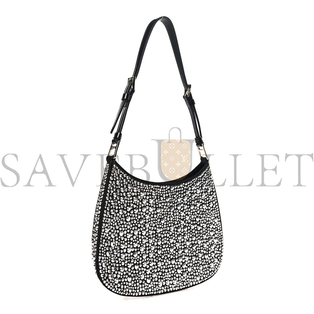 PRADA SATIN CRYSTAL CLEO SHOULDER BAG BLACK (21*19*3cm)