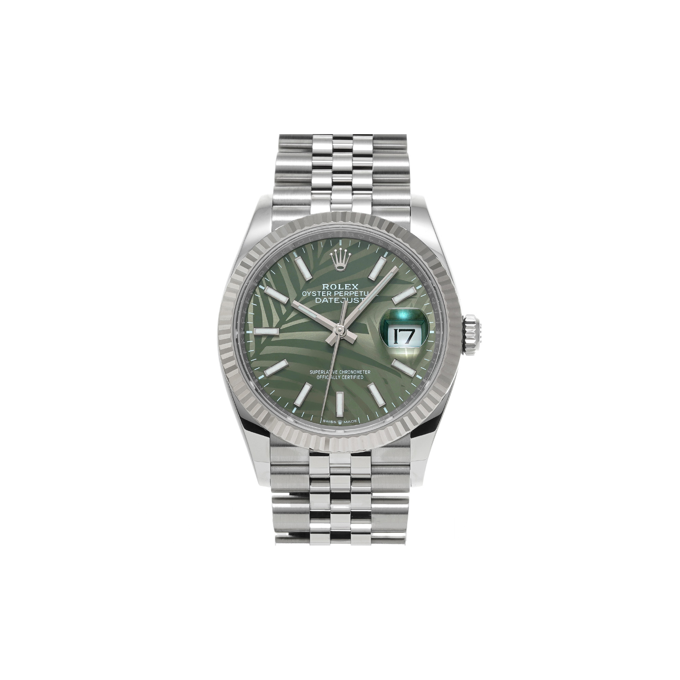 ROLEX DATEJUST OLIVE GREEN PALM THEME 41MM WATCH 126234-0047