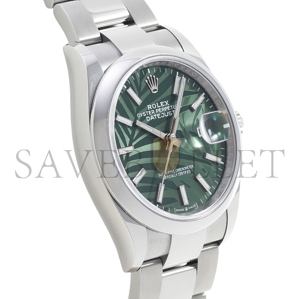 ROLEX DATEJUST OLIVE GREEN PALM PATTERN WATCH 126200