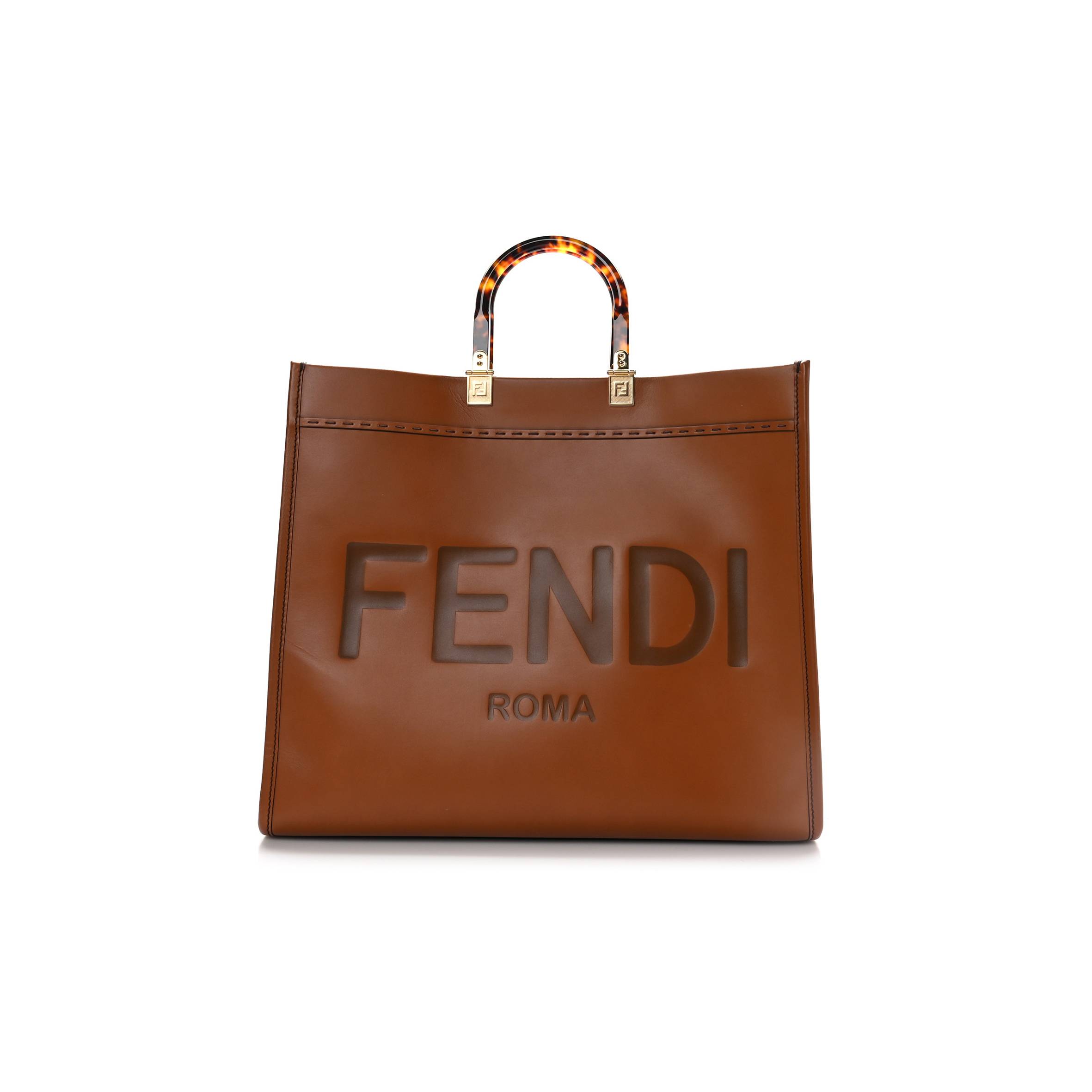 FENDI VITELLO KING PLEXIGLASS MEDIUM FENDI SUNSHINE SHOPPER TOTE CUOIO (40*34*15cm)