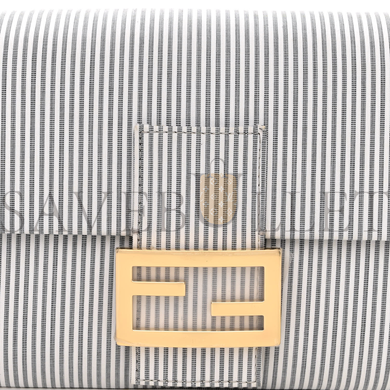 FENDI COTTON CUOIO BRETAGNA STRIPED BAGUETTE GRIGIO WHITE BLACK (27*15*6cm)