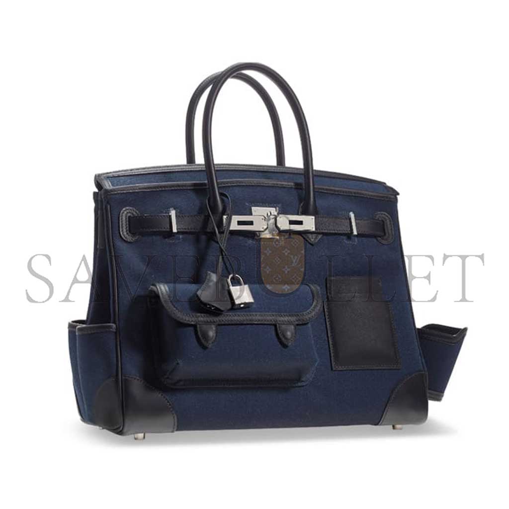 HERMES MASTER BIRKIN 35 SWIFT LEATHER CANVAS MIDNIGHT BLUE BLACK SILVER BUCKLE BAG 10027134 (35*27*18cm)