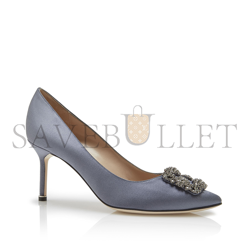 MANOLO BLAHNIK HANGISI 70 BLUE SATIN JEWEL BUCKLE PUMPS 9XX-0662-0043 MANOLO BLAHNIK HANGISI 70 BLUE SATIN JEWEL BUCKLE PUMPS 9XX-0662-0043