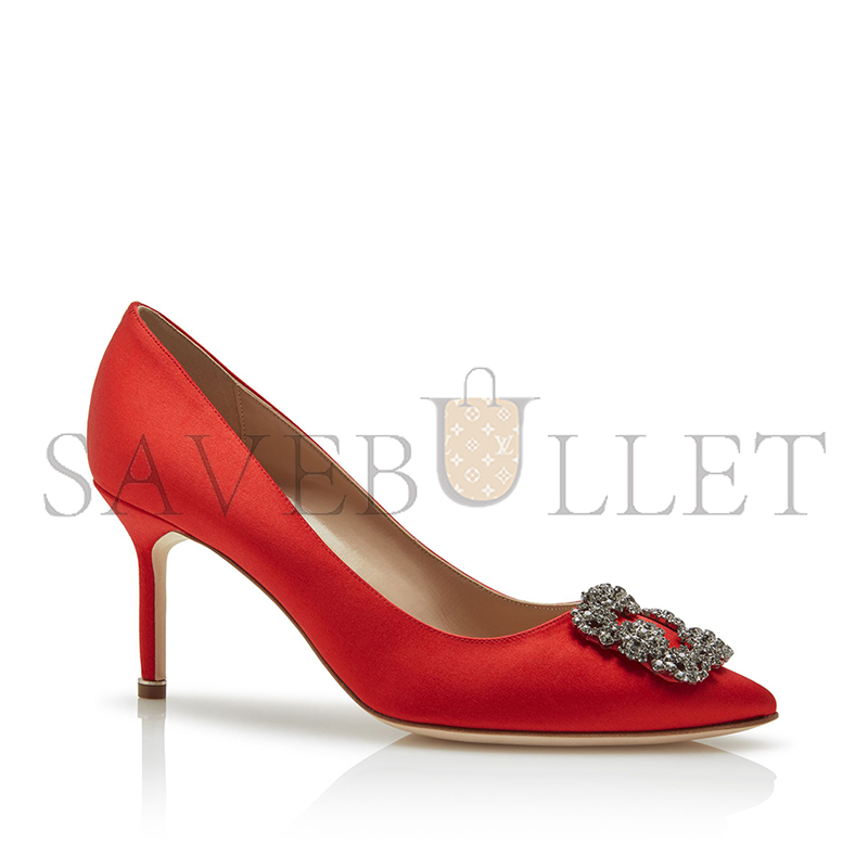 MANOLO BLAHNIK HANGISI 70 RED SATIN JEWEL BUCKLE PUMPS 9XX-0662-0033 MANOLO BLAHNIK HANGISI 70 RED SATIN JEWEL BUCKLE PUMPS 9XX-0662-0033