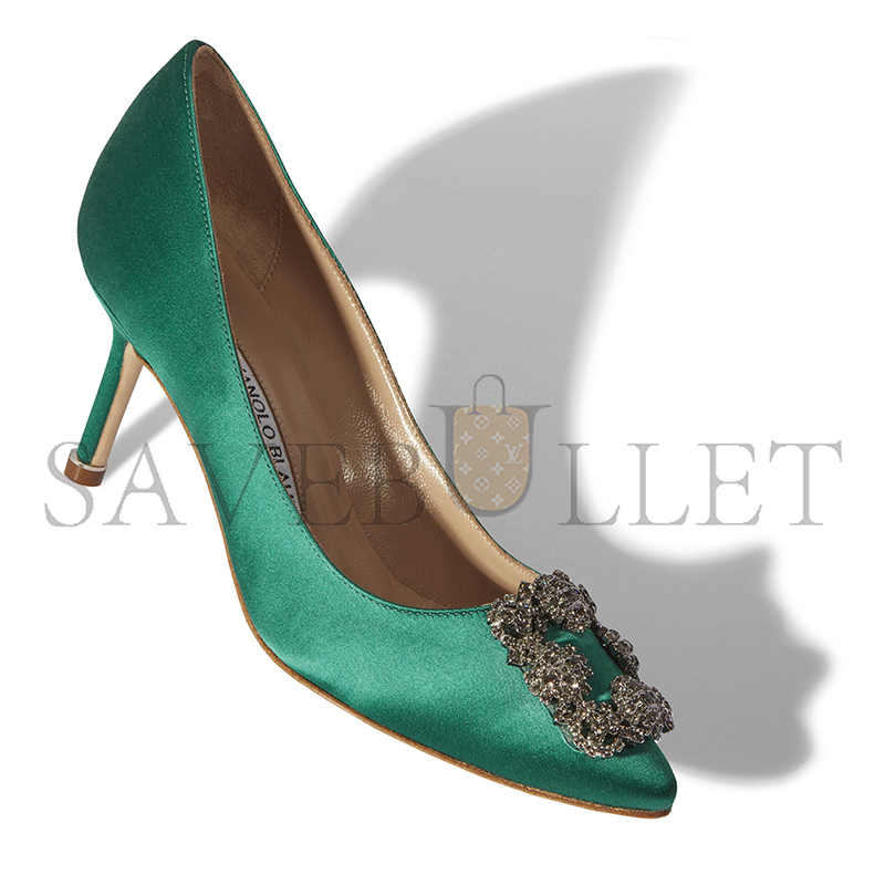 MANOLO BLAHNIK HANGISI 70 GREEN SATIN JEWEL BUCKLE PUMPS 9XX-0662-0030 MANOLO BLAHNIK HANGISI 70 GREEN SATIN JEWEL BUCKLE PUMPS 9XX-0662-0030