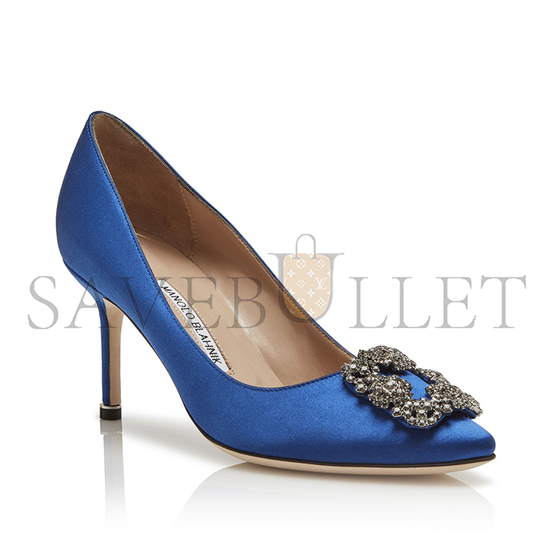 MANOLO BLAHNIK HANGISI 70 BLUE SATIN JEWEL BUCKLE PUMPS 9XX-0662-0053 MANOLO BLAHNIK HANGISI 70 BLUE SATIN JEWEL BUCKLE PUMPS 9XX-0662-0053