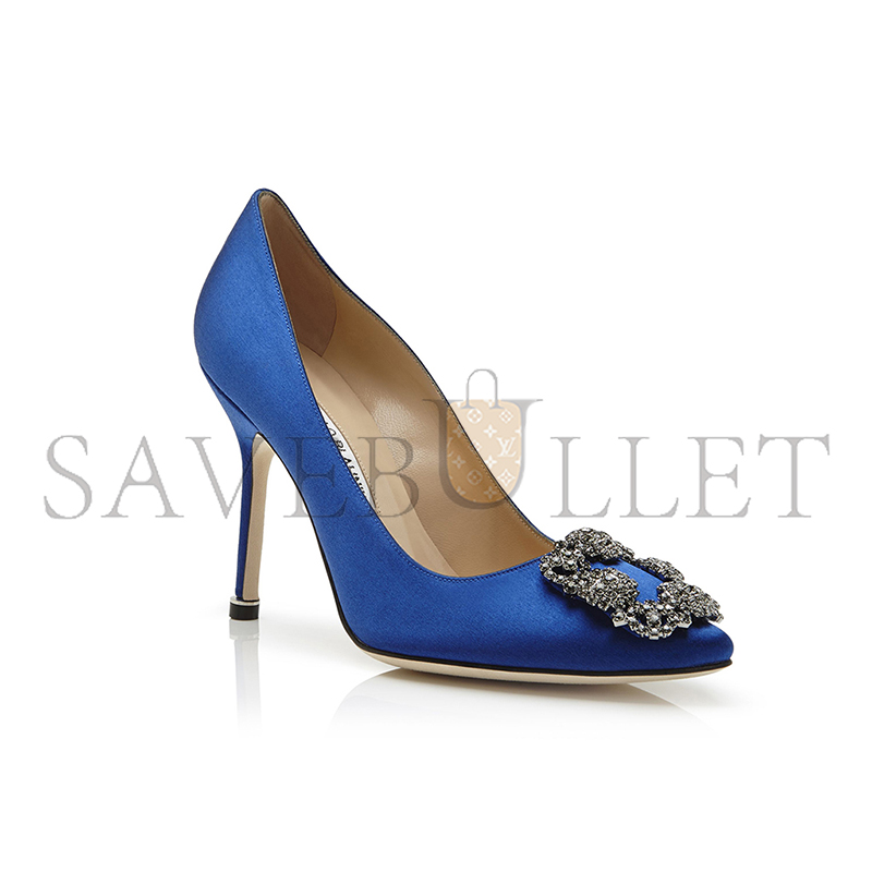 MANOLO BLAHNIK HANGISI BLUE SATIN JEWEL BUCKLE PUMPS 9XX-0664-0049 MANOLO BLAHNIK HANGISI BLUE SATIN JEWEL BUCKLE PUMPS 9XX-0664-0049