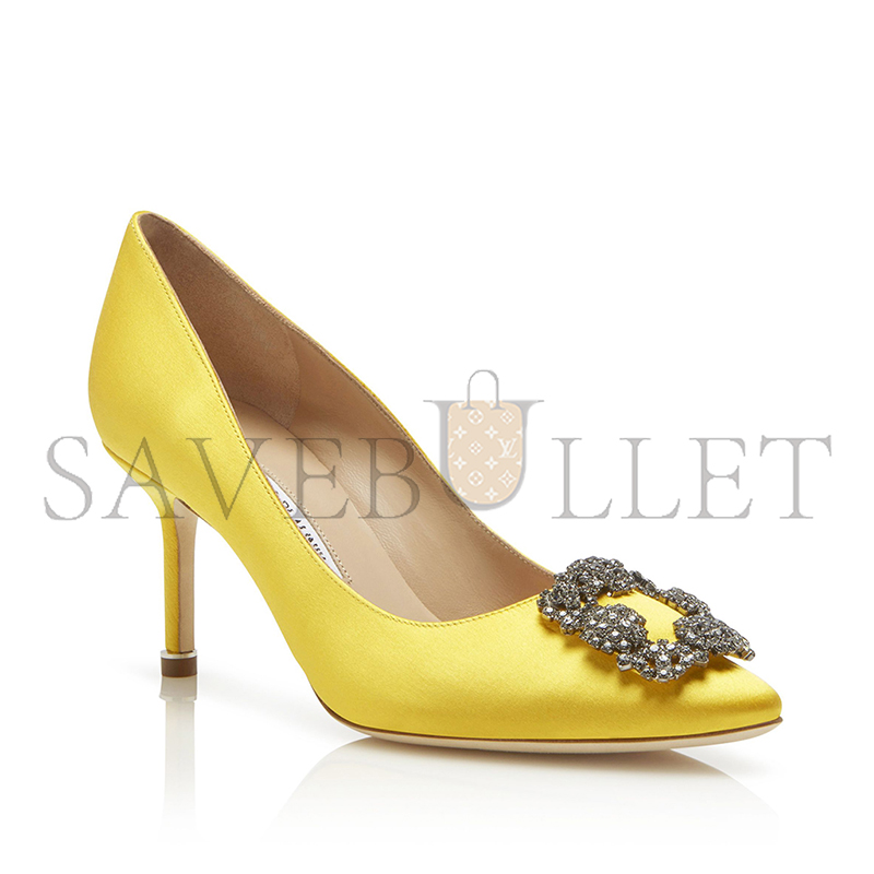 MANOLO BLAHNIK HANGISI 70 YELLOW SATIN JEWEL BUCKLE PUMPS 9XX-0662-0028 MANOLO BLAHNIK HANGISI 70 YELLOW SATIN JEWEL BUCKLE PUMPS 9XX-0662-0028
