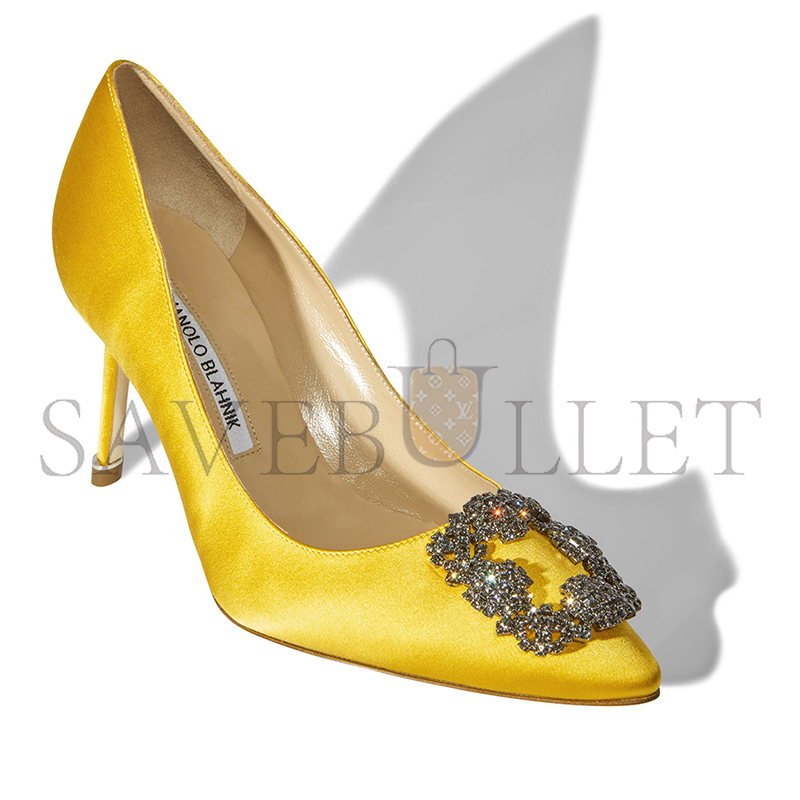 MANOLO BLAHNIK HANGISI 70 YELLOW SATIN JEWEL BUCKLE PUMPS 9XX-0662-0028 MANOLO BLAHNIK HANGISI 70 YELLOW SATIN JEWEL BUCKLE PUMPS 9XX-0662-0028