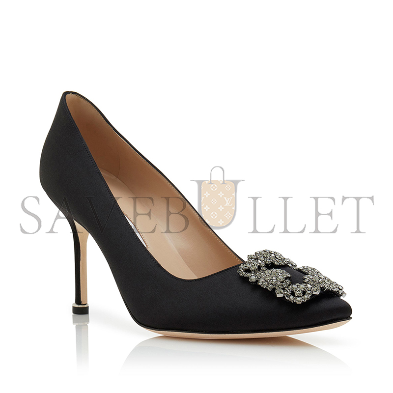 MANOLO BLAHNIK HANGISI 90 BLACK SATIN JEWEL BUCKLE PUMPS 9XX-0663-0040 MANOLO BLAHNIK HANGISI 90 BLACK SATIN JEWEL BUCKLE PUMPS 9XX-0663-0040
