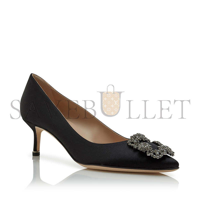 MANOLO BLAHNIK HANGISI 50 BLACK SATIN JEWEL BUCKLE PUMPS 9XX-0661-0041 MANOLO BLAHNIK HANGISI 50 BLACK SATIN JEWEL BUCKLE PUMPS 9XX-0661-0041