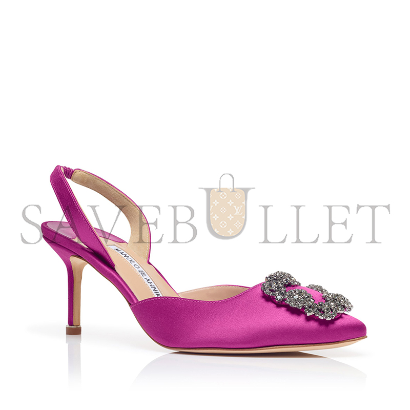 MANOLO BLAHNIK HANGISLI PINK SATIN JEWEL BUCKLE SLINGBACK PUMPS 419-0473-0001 MANOLO BLAHNIK HANGISLI PINK SATIN JEWEL BUCKLE SLINGBACK PUMPS 419-0473-0001
