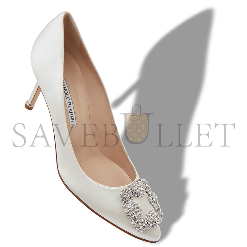 MANOLO BLAHNIK HANGISI 70 WHITE SATIN JEWEL BUCKLE PUMPS 9XX-0316-0044 MANOLO BLAHNIK HANGISI 70 WHITE SATIN JEWEL BUCKLE PUMPS 9XX-0316-0044