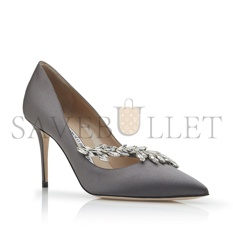 MANOLO BLAHNIK NADIRA GREY SATIN JEWEL BUCKLE PUMPS 9XX-0367-0030 MANOLO BLAHNIK NADIRA GREY SATIN JEWEL BUCKLE PUMPS 9XX-0367-0030