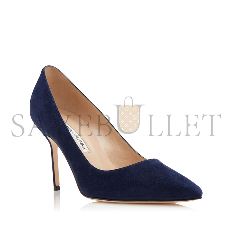 MANOLO BLAHNIK BB 90 NAVY BLUE SUEDE POINTED TOE PUMPS 9XX-0416-0014 MANOLO BLAHNIK BB 90 NAVY BLUE SUEDE POINTED TOE PUMPS 9XX-0416-0014