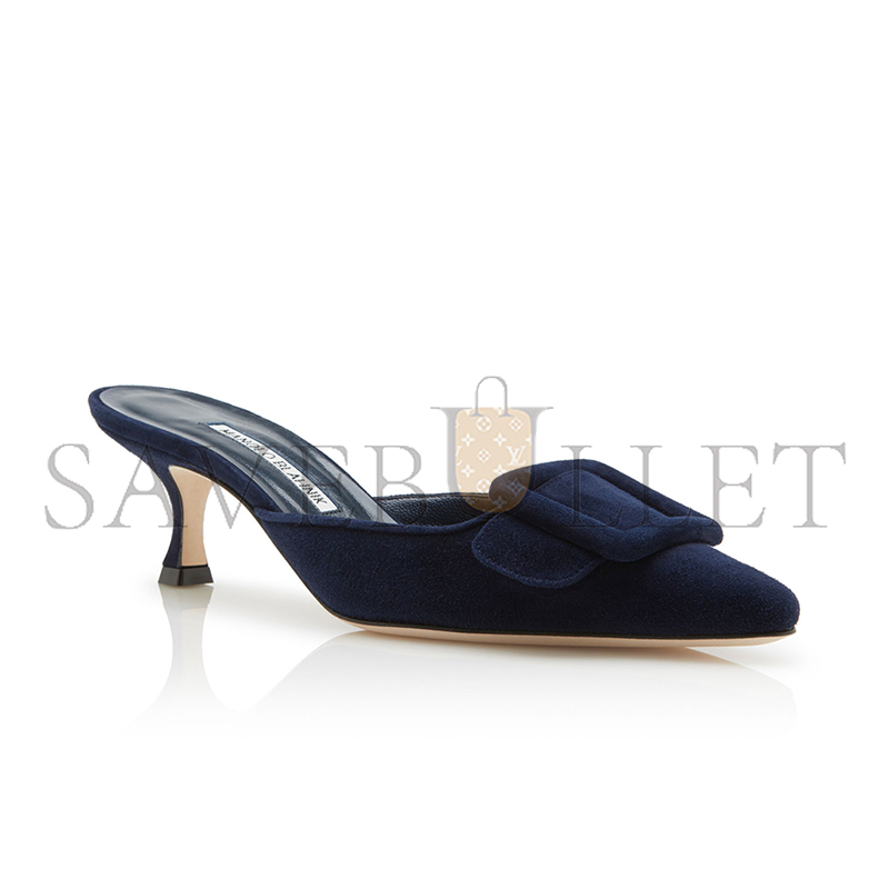 MANOLO BLAHNIK MAYSALE NAVY BLUE SUEDE KITTEN HEEL MULES 9XX-0246-0006 MANOLO BLAHNIK MAYSALE NAVY BLUE SUEDE KITTEN HEEL MULES 9XX-0246-0006