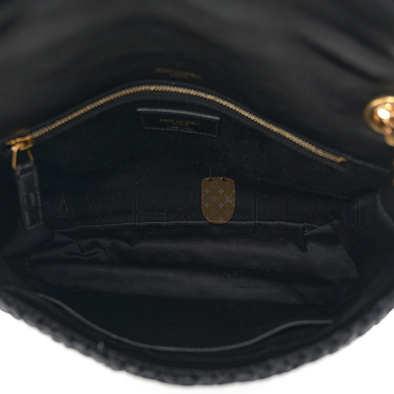 YSL NIKI RAFFIA SHOULDER BAG IN BLACK 1550433 (22*16.5*12cm)
