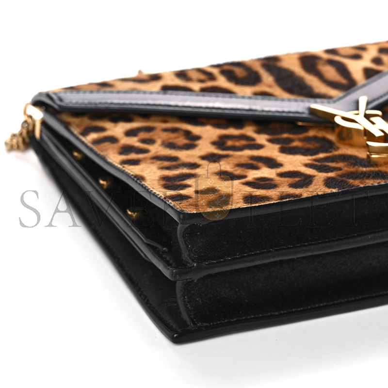 YSL CASSANDRA LEOPARD PRINT MONOGRAM CLASP BAG BLACK 1166300 (22*16.5*5.5cm)