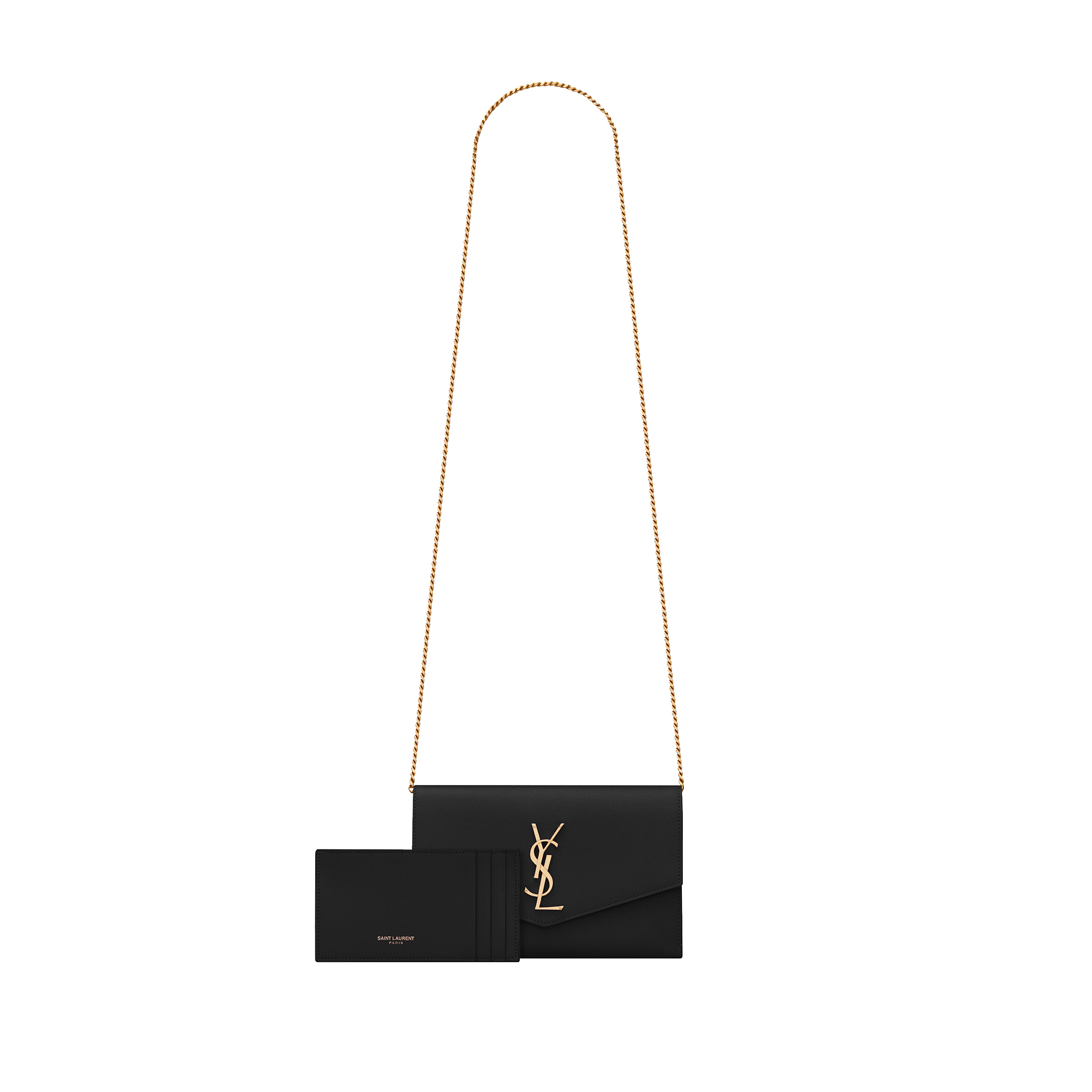 YSL UPTOWN CHAIN WALLET IN GRAIN DE POUDRE EMBOSSED LEATHER 6077881GF0J1000 (19*22*3cm)