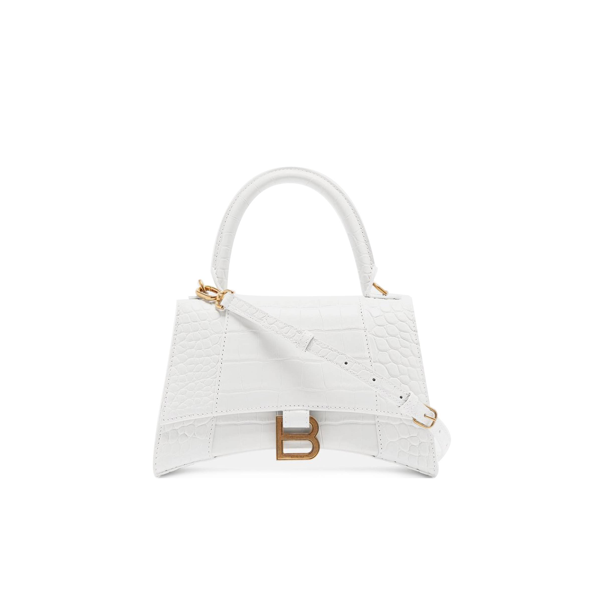 BALENCIAGA WHITE HOURGLASS S CROCODILE-EFFECT LEATHER BAG  MATCHESFASHION US (22.5*15*10cm)