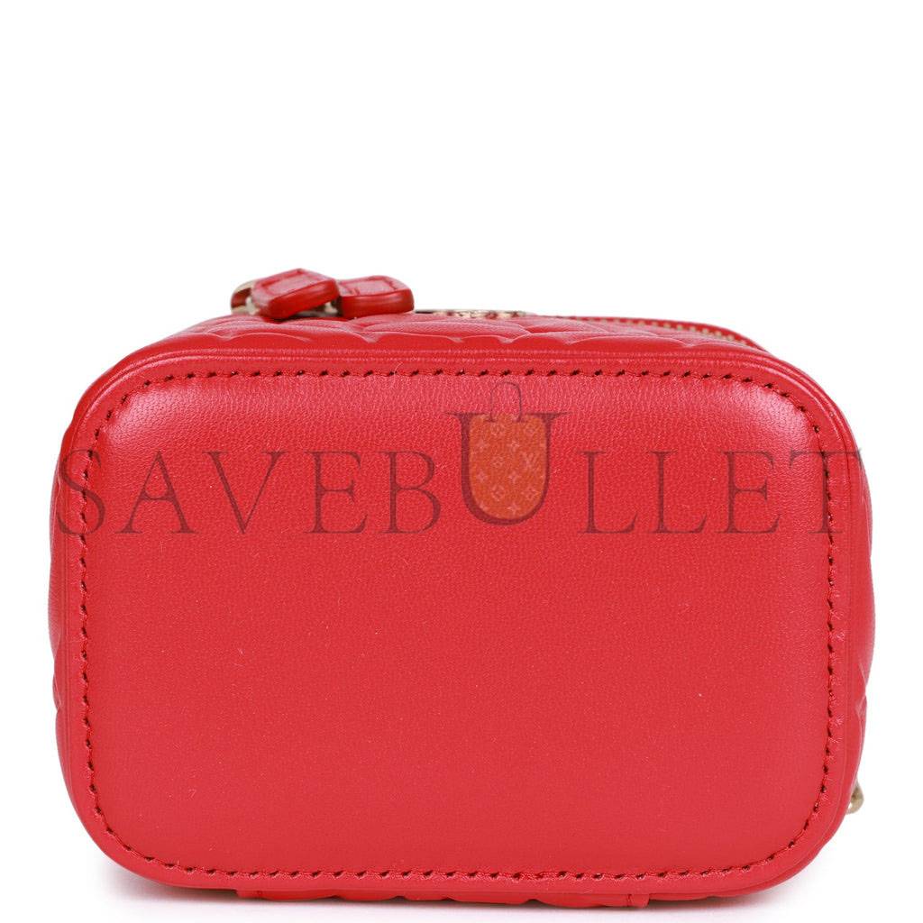 CHANEL CAMELLIA MINI VANITY CASE RED LAMBSKIN LIGHT GOLD HARDWARE (11*9*8cm)