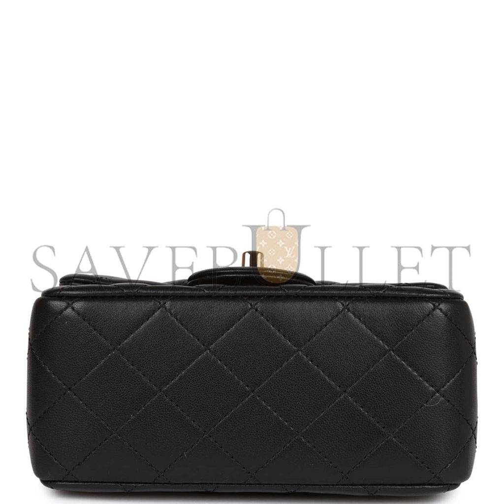 CHANEL PEARL CRUSH MINI SQUARE FLAP BAG BLACK LAMBSKIN LIGHT GOLD HARDWARE (17*14*8cm)