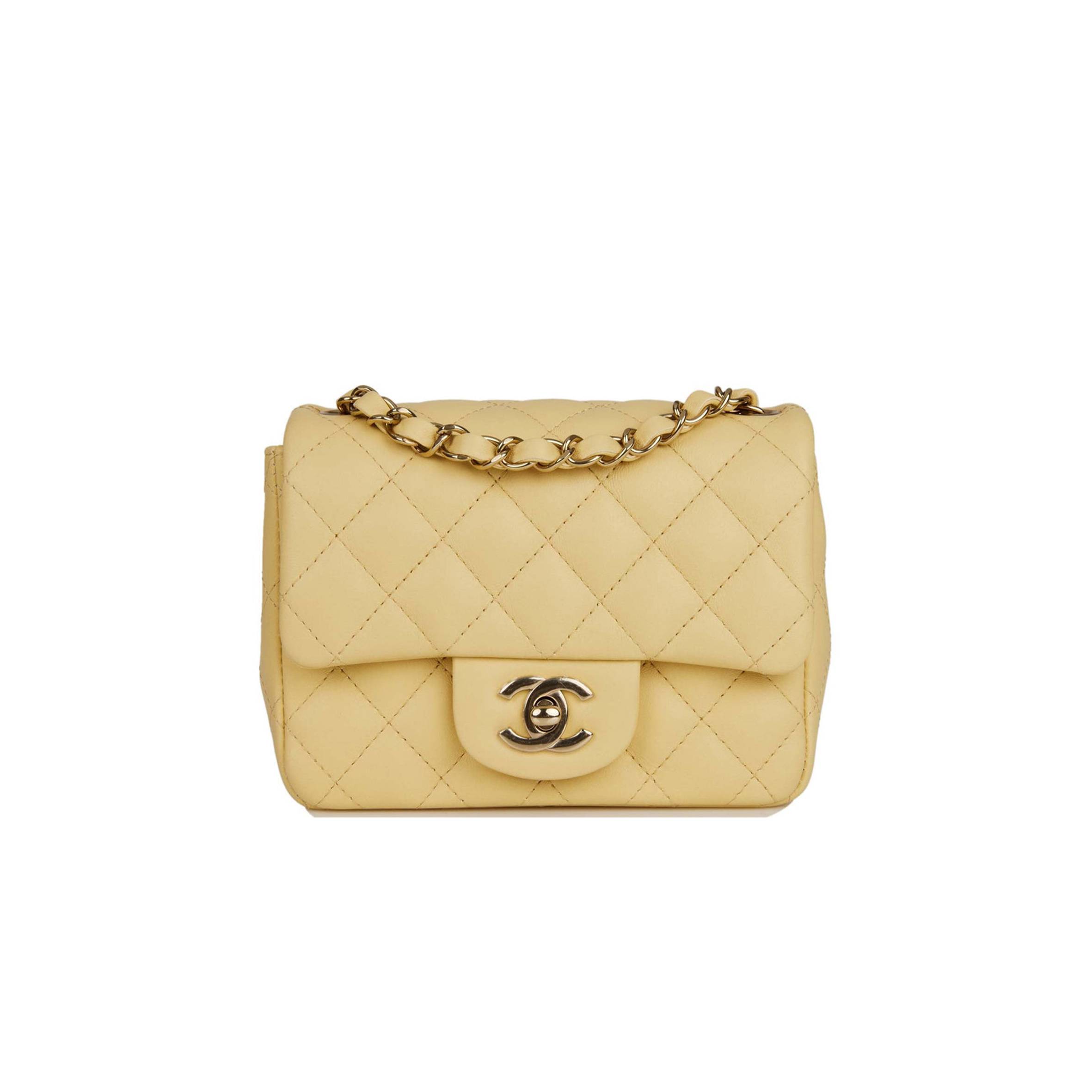 CHANEL MINI SQUARE FLAP BAG YELLOW LAMBSKIN LIGHT GOLD HARDWARE (17*13*8cm)