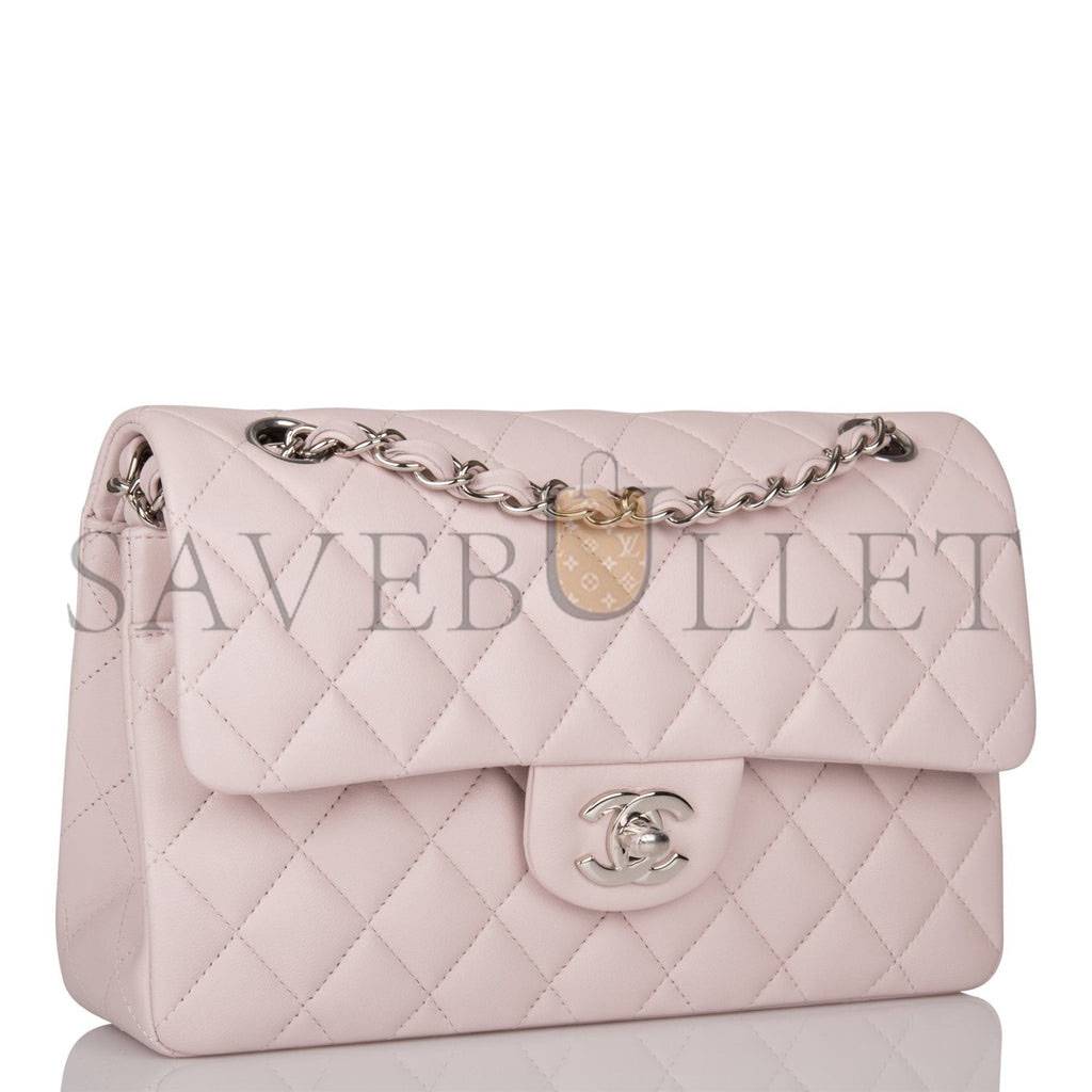 CHANEL SMALL CLASSIC DOUBLE FLAP BAG LIGHT PURPLE LAMBSKIN SILVER HARDWARE (23*13*6cm)