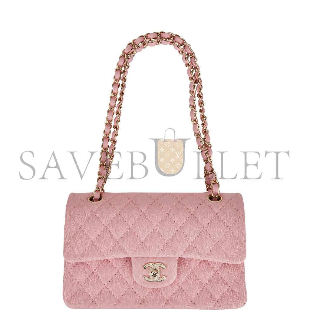 CHANEL SMALL CLASSIC DOUBLE FLAP PINK CAVIAR LIGHT GOLD HARDWARE (23*13*6cm)