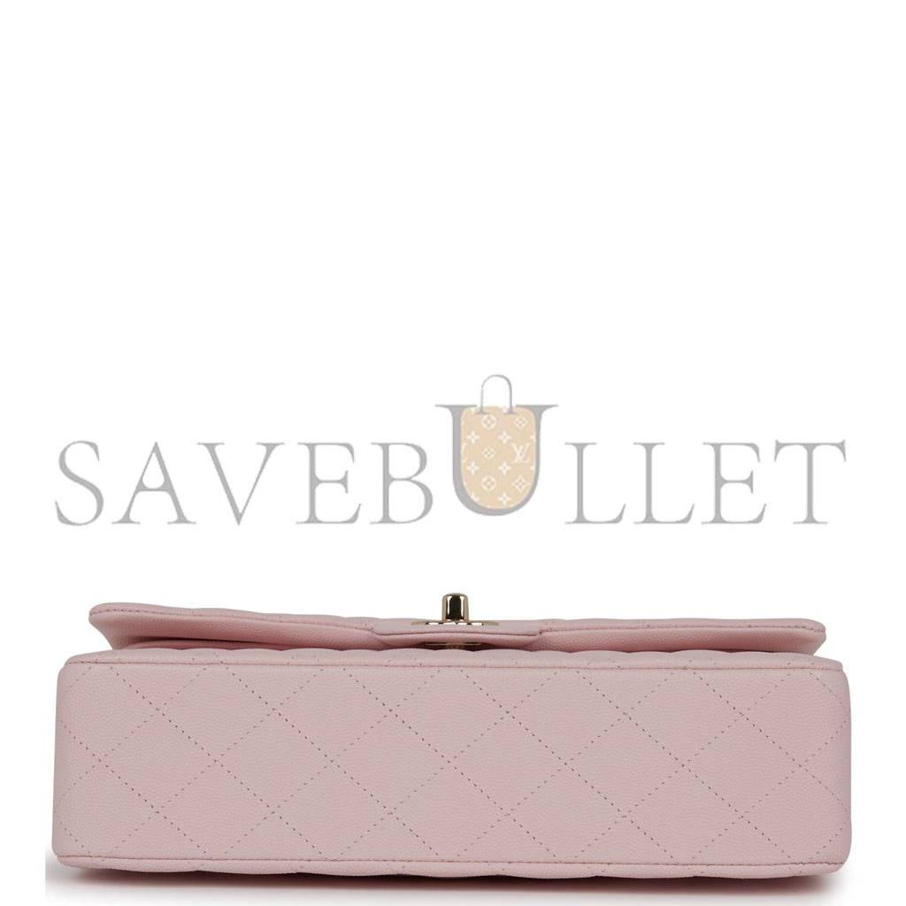 CHANEL MEDIUM CLASSIC DOUBLE FLAP BAG LIGHT PINK CAVIAR LIGHT GOLD HARDWARE (25.5*15.2*7cm)