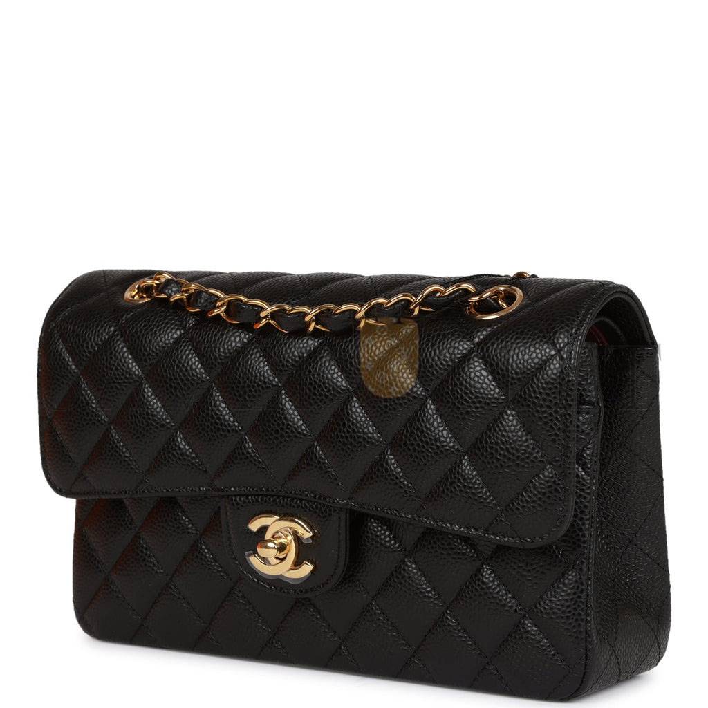 CHANEL SMALL CLASSIC DOUBLE FLAP BLACK CAVIAR GOLD HARDWARE (23*13*6cm)