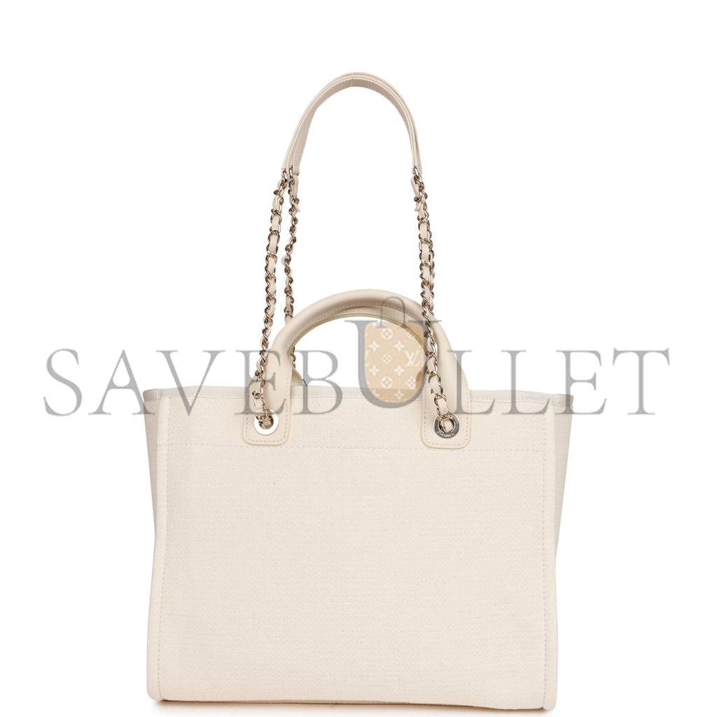 CHANEL LARGE DEAUVILLE SHOPPING BAG WHITE BOUCLE LIGHT GOLD HARDWARE (41*28*15cm)