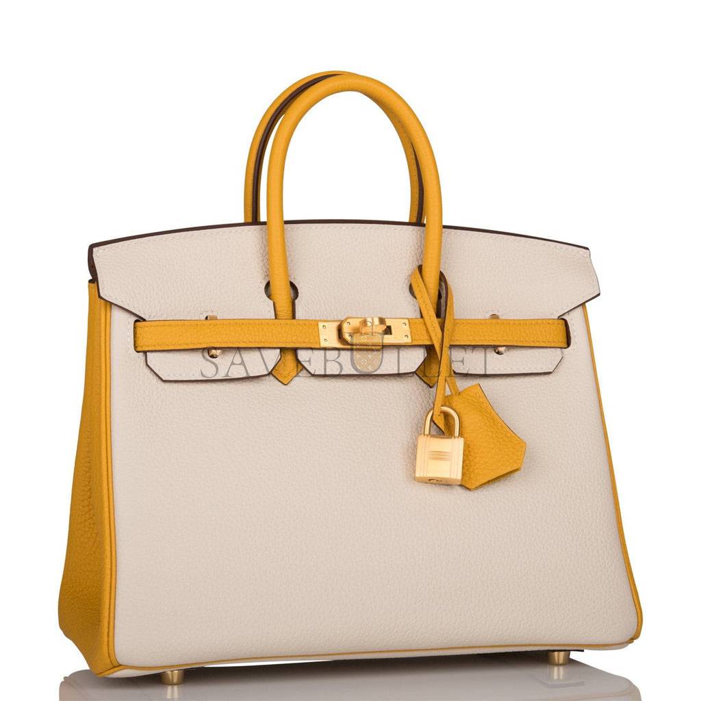 HERMES SPECIAL ORDER (HSS) BIRKIN 25 CRAIE AND JAUNE AMBRE TOGO BRUSHED GOLD HARDWARE HANDMADE (25cm) HERMES SPECIAL ORDER (HSS) BIRKIN 25 CRAIE AND JAUNE AMBRE TOGO BRUSHED GOLD HARDWARE HANDMADE (25cm)