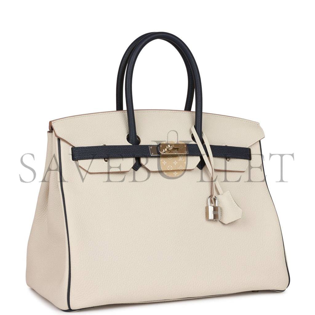 HERMES SPECIAL ORDER (HSS) BIRKIN 35 CRAIE AND BLEU NUIT TOGO PALLADIUM HARDWARE (35*25*18cm) HERMES SPECIAL ORDER (HSS) BIRKIN 35 CRAIE AND BLEU NUIT TOGO PALLADIUM HARDWARE (35*25*18cm)