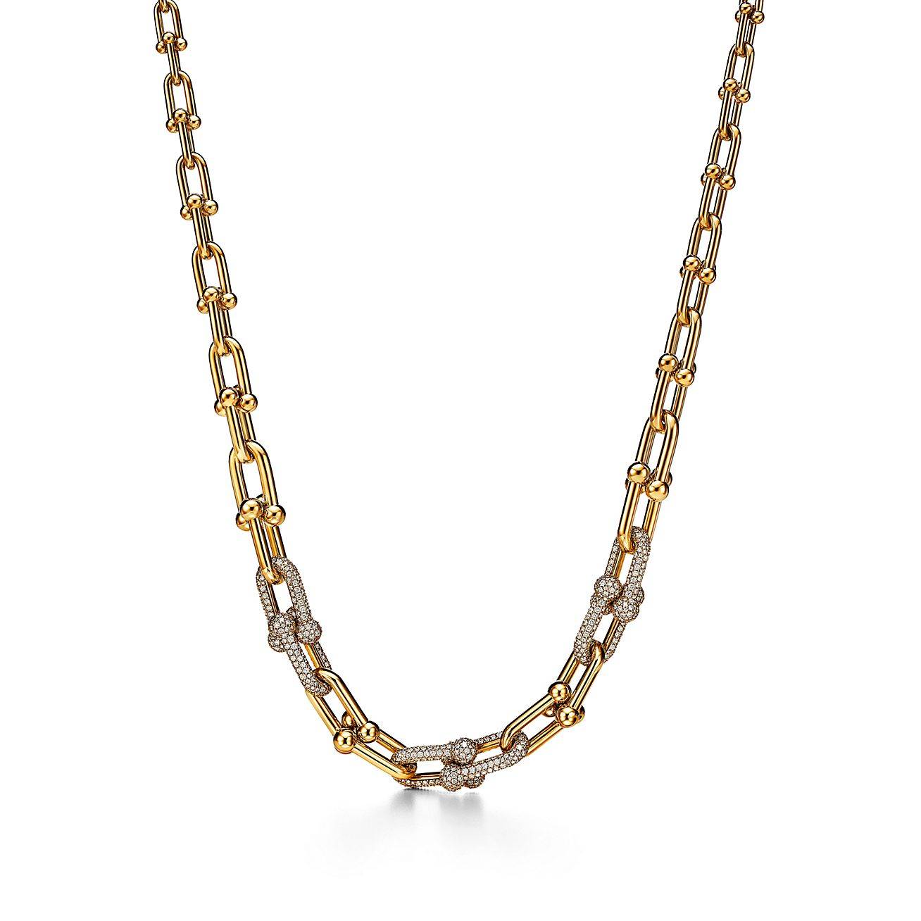 TIFFANY HARDWEAR GRADUATED LINK NECKLACE IN YELLOW GOLD WITH PAVÉ DIAMONDS	