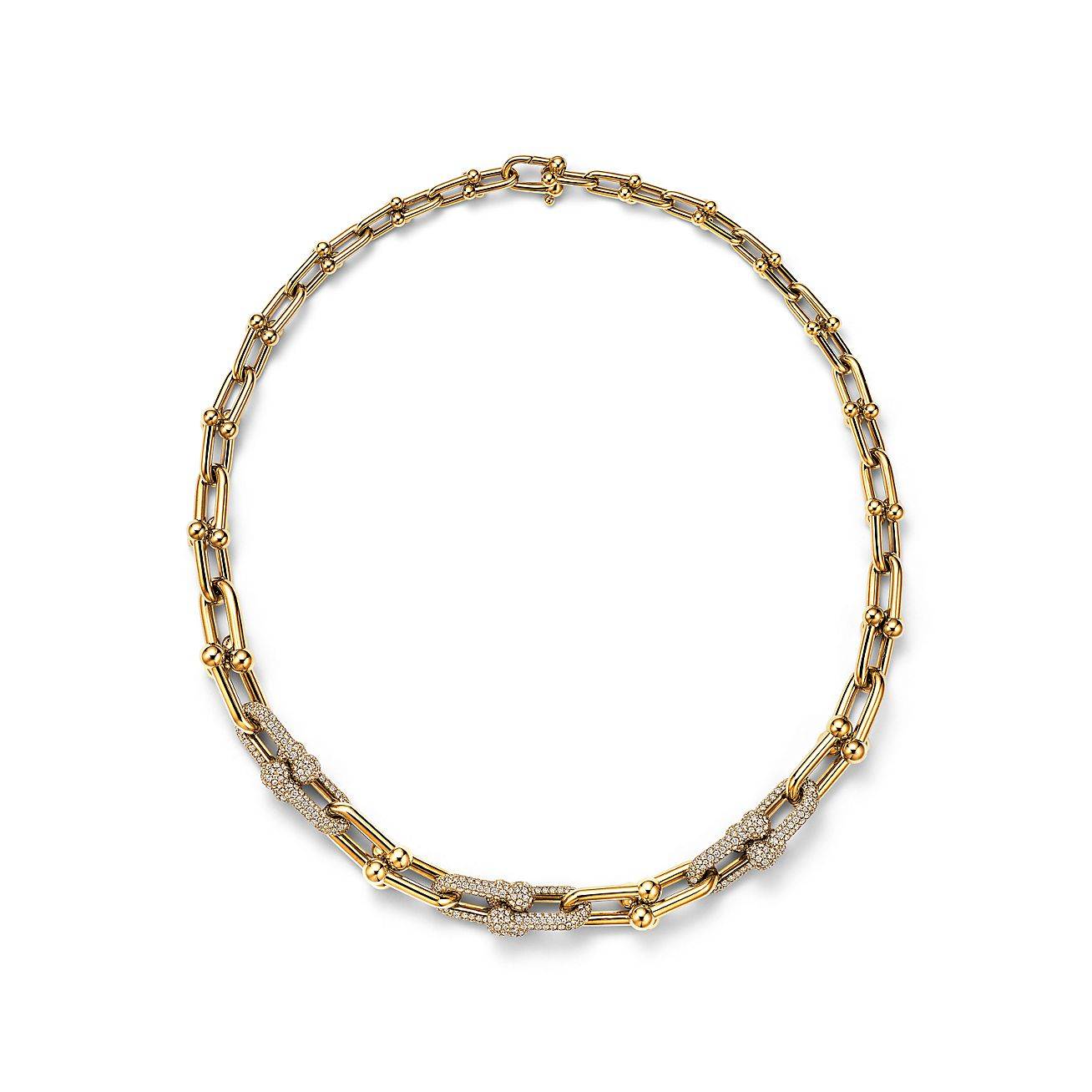 TIFFANY HARDWEAR GRADUATED LINK NECKLACE IN YELLOW GOLD WITH PAVÉ DIAMONDS	