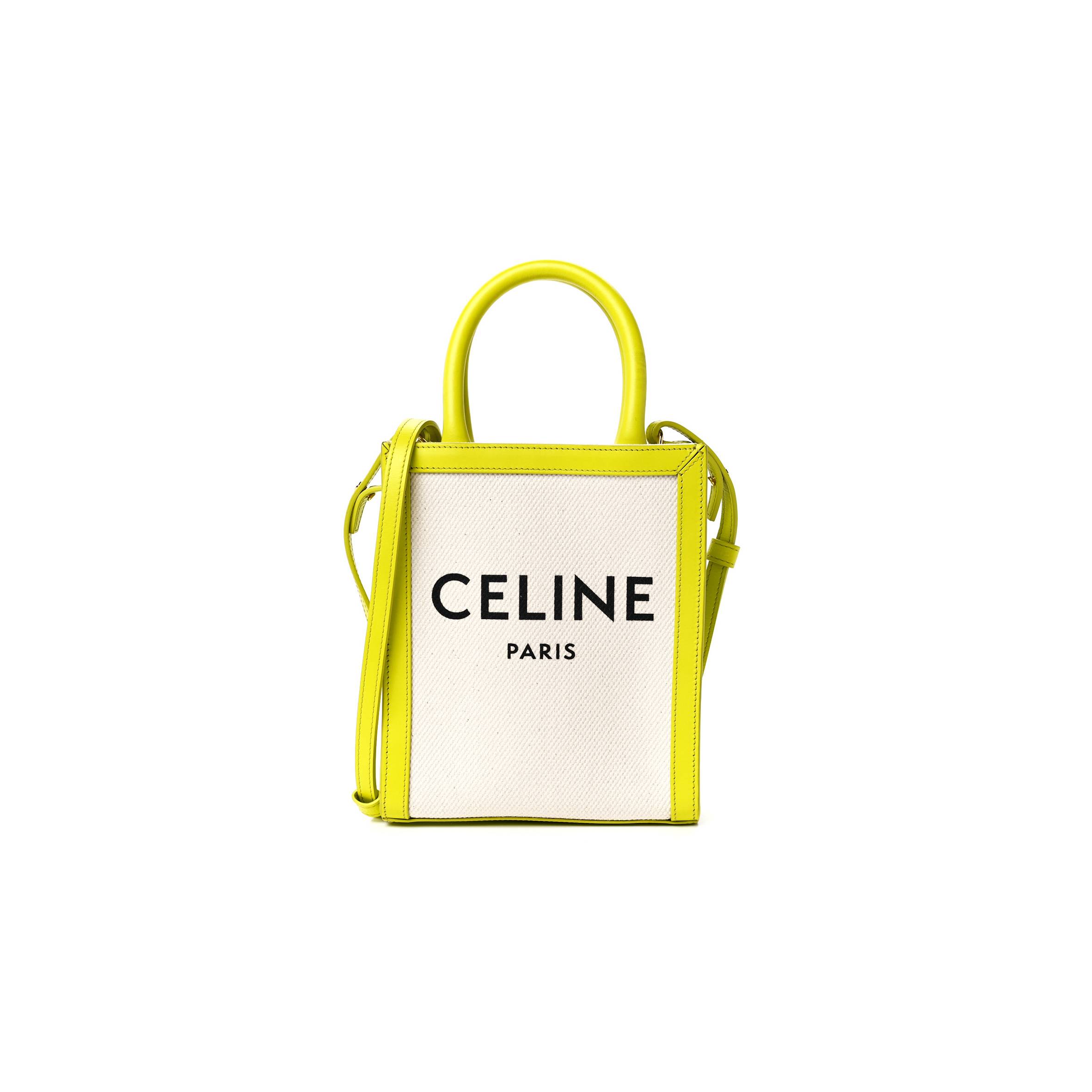 CELINE CANVAS CALFSKIN MINI VERTICAL CABAS NEON YELLOW (20*17*4cm)