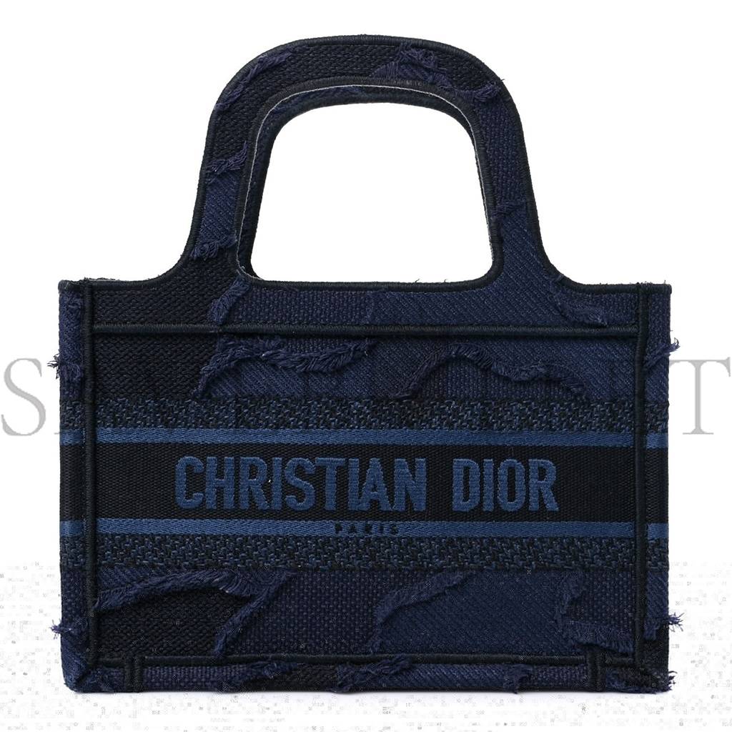 DIOR CANVAS EMBROIDERED CAMOUFLAGE MINI BOOK TOTE BLUE (23*15*5.7cm)