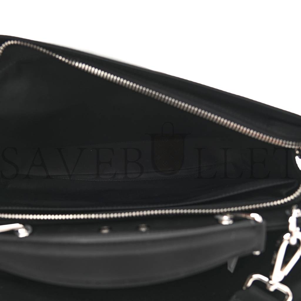 FENDI NYLON VITELLO COVER LOGO EMBOSSED MEDIUM PEEKABOO I SEE U SATCHEL BLACK WHITE (38*29*11cm)